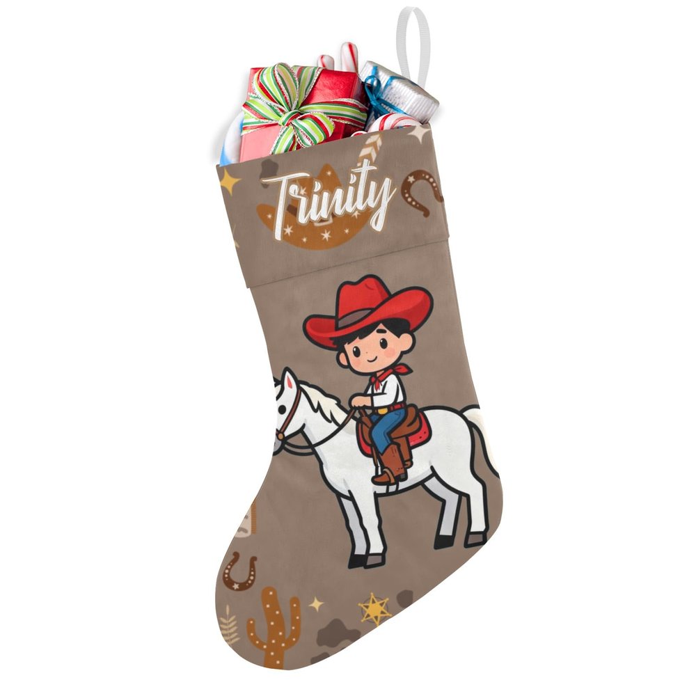 Joyestore Personalized Cowboy Brown West Hats Boots Christmas Stocking,Custom Christmas Stocking for Boys,Girls,Home Decor,Holiday Decorations,One Stocking