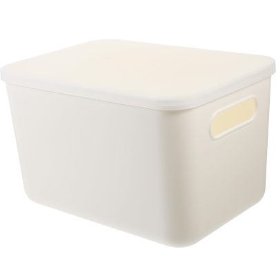 HOOTNEE Desktop Organizer with Lid Large White Storage Box for Bedroom Bathroom Office Material Space-saving Design for Cosmetics Sundries