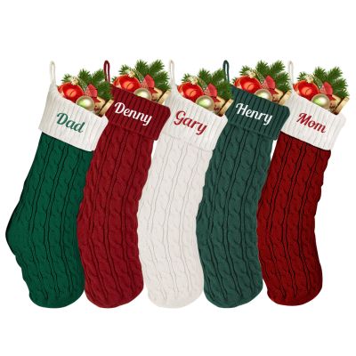 Voltexia Personalized Christmas Stockings with Name Embroidered Knitted Custom Christmas Stocking 18 Large Xmas Stocking Holiday for Fireplace Christmas Holiday Party Decoration-5 Pcs