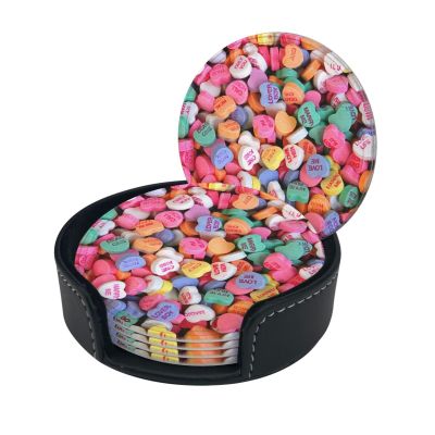 6 Pcs Valentine's Day Heart Coasters for Coffee Table, Cute Coasters with Holder, Red Hearts Coasters for Women Men