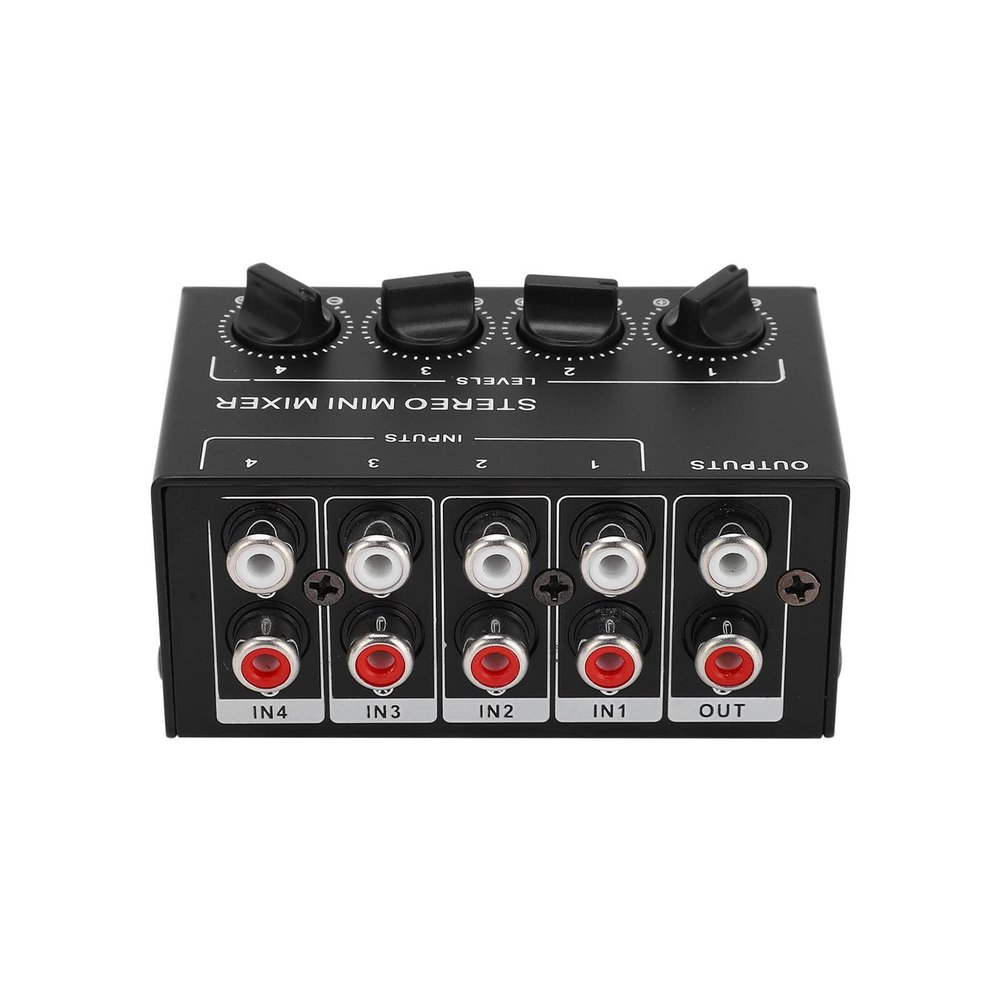 4 Channel Stereo Mixer, Passive Stereo Mixer 4 Input 1 Output for CD Player Tape Player