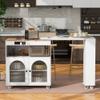 Rolling Kitchen Island with Movable Dining Table, Kitchen Island Cart Table on Wheels with Storage, LED Lights, Power Outlet and Fluted Glass Doors, Kitchen Storage Cabinet with 3 Open Shelves, White view 1