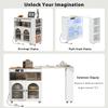 Rolling Kitchen Island with Movable Dining Table, Kitchen Island Cart Table on Wheels with Storage, LED Lights, Power Outlet and Fluted Glass Doors, Kitchen Storage Cabinet with 3 Open Shelves, White view 2