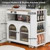 Rolling Kitchen Island with Movable Dining Table, Kitchen Island Cart Table on Wheels with Storage, LED Lights, Power Outlet and Fluted Glass Doors, Kitchen Storage Cabinet with 3 Open Shelves, White view 3