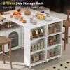 Rolling Kitchen Island with Movable Dining Table, Kitchen Island Cart Table on Wheels with Storage, LED Lights, Power Outlet and Fluted Glass Doors, Kitchen Storage Cabinet with 3 Open Shelves, White view 4