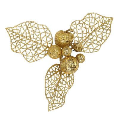 CIMAXIC 10pcs Christmas Tree Balls Ornaments Artificial Poinsettia Flowers Glitter Decorations Xmas Tree Wreath Holiday Decor