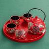SGeneE Tea Set, Traditional Chinese Ceramic Tea Set, Tea Set for Wedding Ceremony Party, Chinese Red Porcelain Tea Pot with Tea Cups and Tea Tray for Adults (Style B) view 2