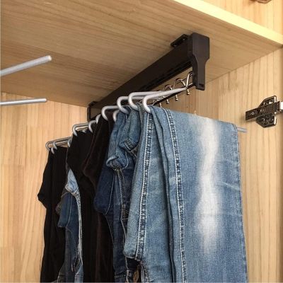 Pull Out Closet Rod With Damper - Extendable Pull Out Closet Rod, Wardrobe Pull-Out Trousers Rack, Heavy Duty Retractable Pull Out Pants Rack Adjustable Closet Rod, For Pants Coat(550mm/21.6inch)