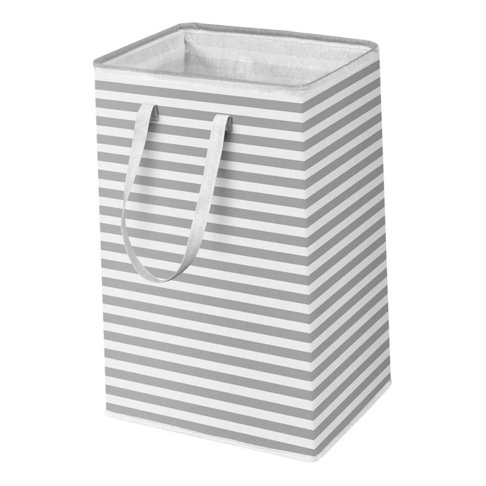 ANDRESLAD Laundry Hamper Storage Basket Collapsible Clothing Holder for Bedroom and Dorm Stylish Grey Striped Design for Dirty Clothes and Toy Organization