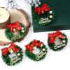 4Pcs Christmas Wreath Decorations, Mini Wreaths with Bow & Golden Bell, Green Artificial Wreath for Christmas Tree Holiday Home Decoration view 3