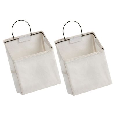 CAXUSD 2pcs Wall Hanging Storage Organizer Versatile Over Door Pocket Organizer for Bathroom Bedroom Fabric Design with Frame for Keys Mail and Accessories White