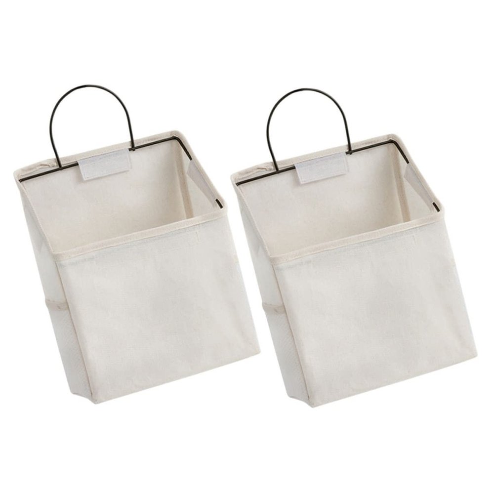 CAXUSD 2pcs Wall Hanging Storage Organizer Versatile Over Door Pocket Organizer for Bathroom Bedroom Fabric Design with Frame for Keys Mail and Accessories White