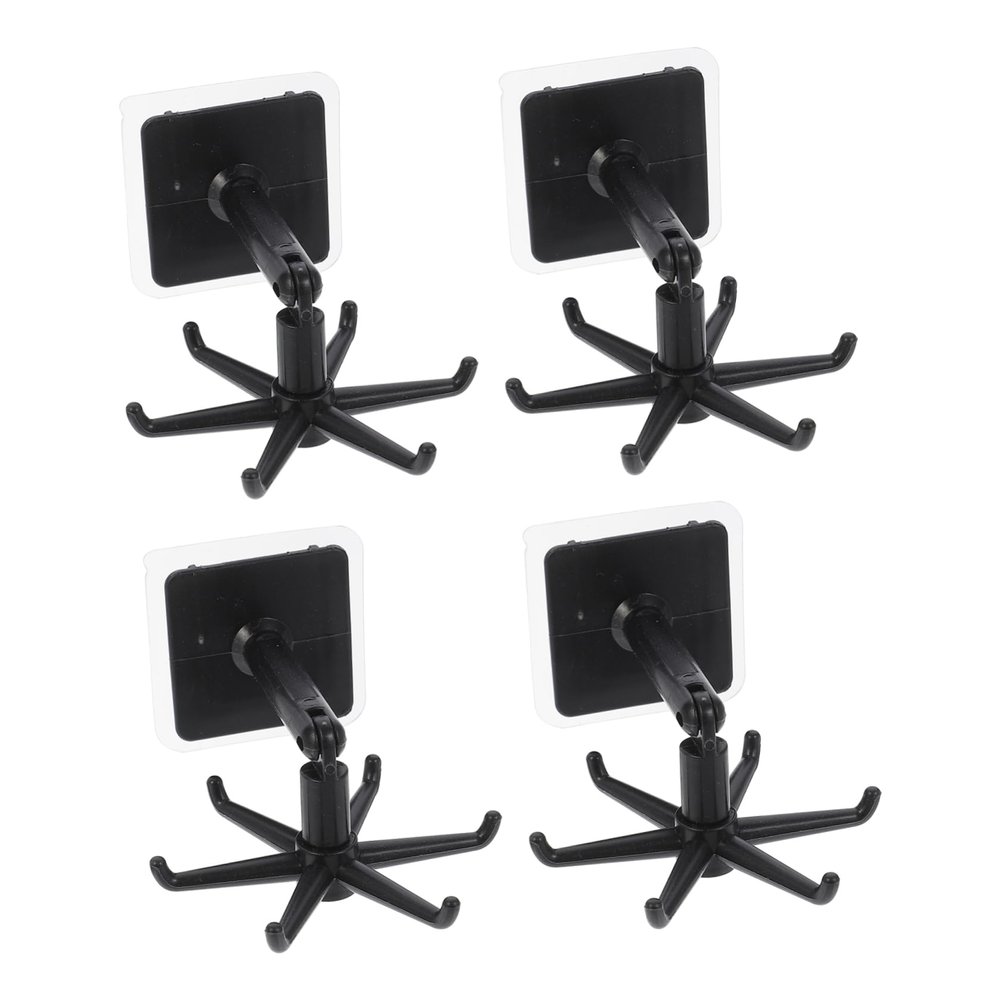FONDOTIN 4pcs Multi-Purpose Rotatable Utensil Holder Wall-Mounted Kitchen Organizer Swivel Hooks for Spatulas Ladles and More Easy Installation Black