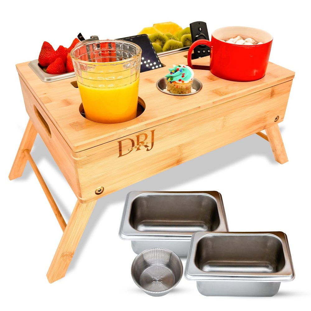 DRJlegacy Couch Console - Caddy with Cup Holder and Food Trays for Eating on Couch