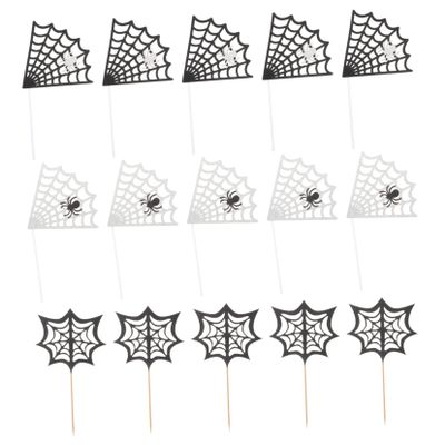 COLLBATH 17pcs Halloween Web Cupcake Toppers Creative Cake Inserted Cards for Parties Festive Photo Props for Halloween Desserts and Table Decorations