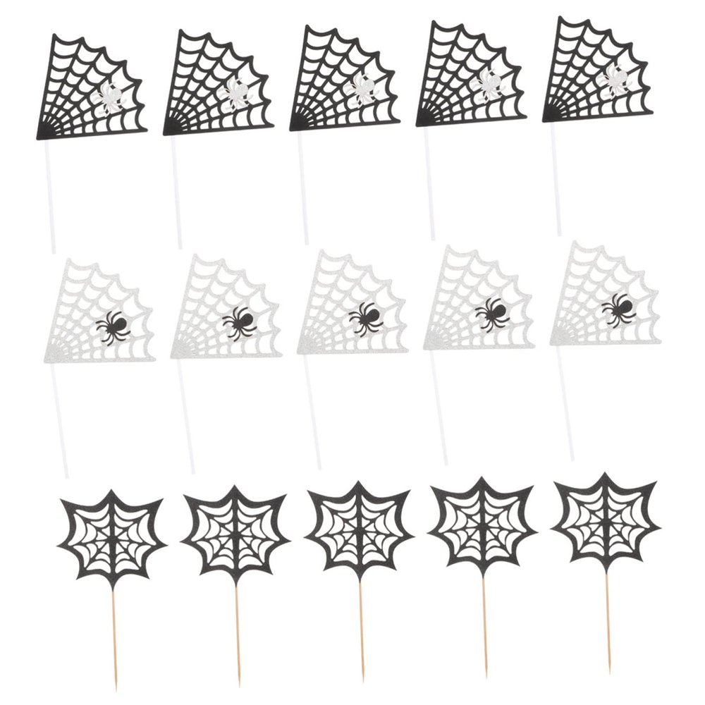 COLLBATH 17pcs Halloween Web Cupcake Toppers Creative Cake Inserted Cards for Parties Festive Photo Props for Halloween Desserts and Table Decorations