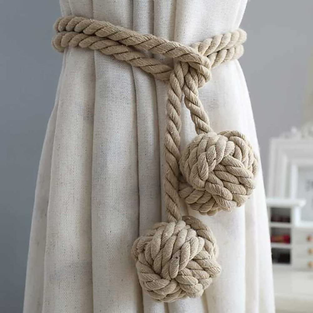 Curtain Tie Backs,Curtain Buckle Strap,Curtain Tiebacks,Curtain Tie, 2 Pcs Handmade Cotton Curtain Tie Back Tiebacks Clip Tassels Window Rope Double Ball Beige(Light Coffee)
