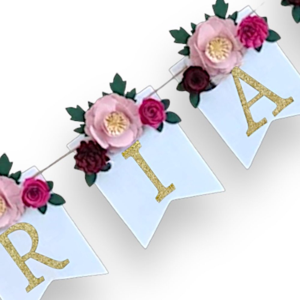 Customized Floral Event Banner - Flower Event Banner - Customize to Say Anything - Baby Shower Banner - Happy Birthday Banner - Customized Word Banner (4 letters)