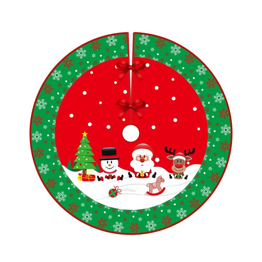 Christmas Tree Skirt, Rustic Christmas Tree Mat, Xmas Tree Skirt Mat with Santa Claus Snowflake Pattern for Indoor Outdoor Merry Christmas Holiday Party Decor