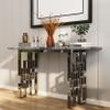 AUZ 55 Inch Silver Console Table, Gray Entryway Table, Modern Glossy Stainless Steel Rectangle Hallway Table for Couch, Living Room, Office, Foyer, Front Hall view 1