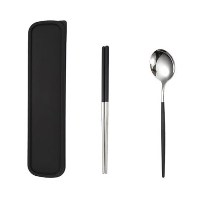 ONUIFIKE Silverware Set, 2/8/12/16/20/24 Pieces Stainless Steel Portable Tableware Portuguese Chopsticks Spoon Student Outdoor Storage Box Portable Tableware, Home Cutlery Flatware Set(Black Silver,1