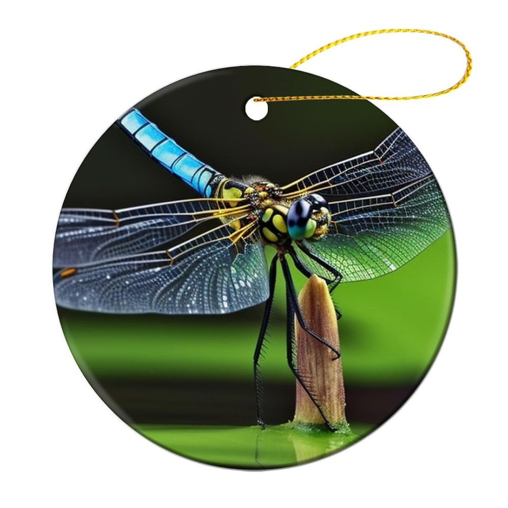 Christmas Ornaments Dragonfly Mode Ceramic Ornament Crafts Hanging Souvenir Round Hanging Pendant Ornaments for Xmas Holiday Party Christmas Tree Decorations 1 Pcs