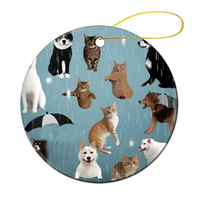 Christmas Ornaments Raining Cats & Dogs Ceramic Ornament Crafts Hanging Souvenir Round Hanging Pendant Ornaments for Xmas Holiday Party Christmas Tree Decorations 1 Pcs