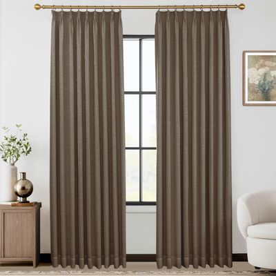 88 inch Pinch Pleated Blackout Curtains 2 Panels Set, 100% Blackout Thermal Insulated Faux Linen Pinch Pleat Drapes, 40W x 88L, Taupe