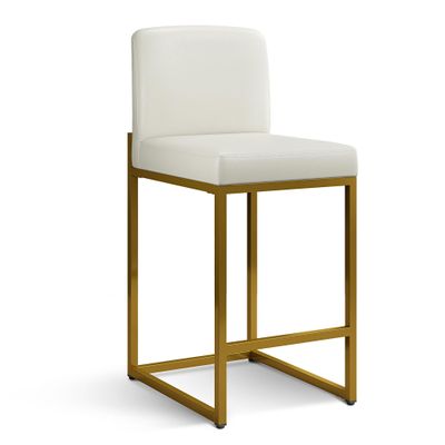 ALPHA HOME 24 Inch Bar Stools, Kitchen Counter Stools with Backs, PU Leather Barstools, White Bar Stools with Upholstered Footrest, Sturdy Chromed Metal Steel Frame, White