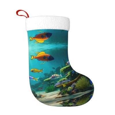 AOLXDE Cute Blue Fish Holiday Theme Christmas Stockings-Festive Cozy Christmas Fireplace Tree Hang Decoration