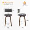 Bekrvio Swivel Counter Height Bar Stools Set of 2, Faux Leather Kitchen Stools Upholstered Barstools with Back, Walnut Wood Legs, Mid Century Island Chairs Counter Stools, 26" Seat Height, Grey view 2