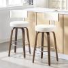 Bekrvio Swivel Bar Height Bar Stools Set of 2, Faux Leather Kitchen Stools Upholstered Barstools with Back, Walnut Wood Legs, Tall Bar Stools for Kitchen Island, 29 inch Seat Height, White view 1