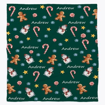 springcos Christmas Gingerbread Throw Blanket Custom Name Blanket Green Holiday Christmas Fleece Blanket