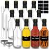 Reallnaive 12 Pack 8.5 oz Hot Sauce Bottle Clear Glass with Black Cap and Orifice Reducer Empty Homemade Vanilla Bottles with Shrink Capsules Bands, Funnel, Labels, Clean Brush and Chalk Marker Set view 1