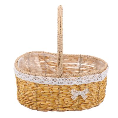 Gogogmee Hand Woven Flower Basket with Bow Decorative Floral Arrangement Holder for Weddings Parties Home Decor and Stylish Design for Flower Girls and Special Occasions