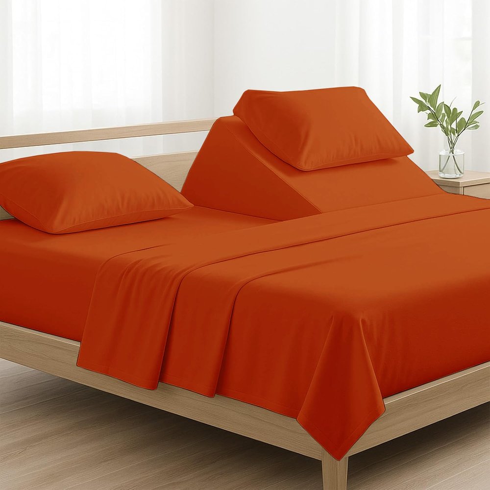 4 Pcs Luxury Split Top California King 100% Egyptian Cotton 800 Thread Count (Adjustable, Flex Top Cal King Size) Split Down 34" inches Sheets for Sleep Number Bed 15" Inch Pocket - Burnt Orange Solid