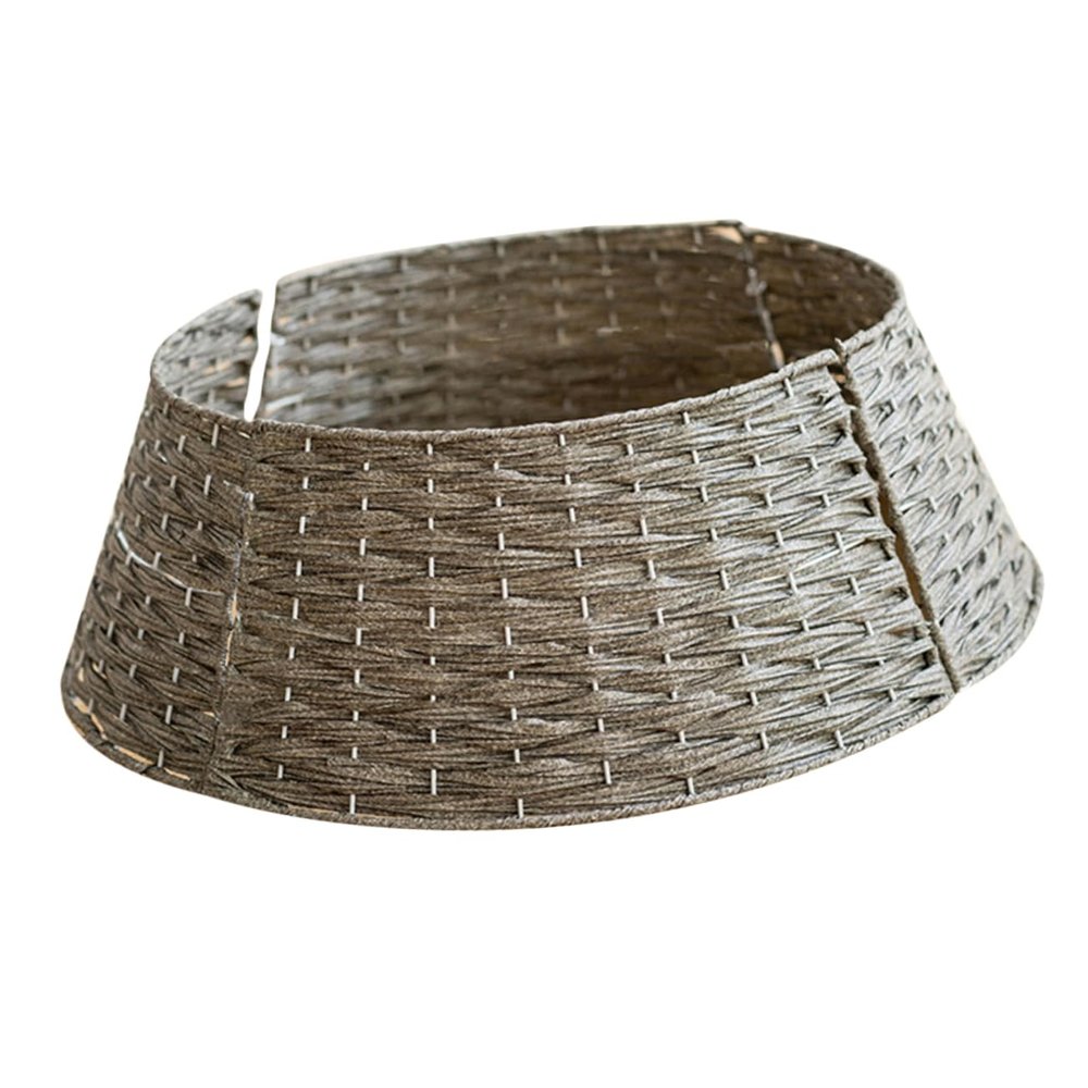 FONDOTIN Christmas Tree Skirt Handwoven Tree Collar for Holiday Decor Small Gray Woven Base Cover Xmas Party Decoration Reusable and Stylish