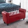 FAMEOYA Pu Leather Armed Storage Ottoman Bench,Contemparory Rolled Arm Storage Bench,Modern Tufted Bed Bench Entryway Shoe Bench,Wood Sofa Stool Footrest-Red 100x57x40cm(39x22x16inch) view 1