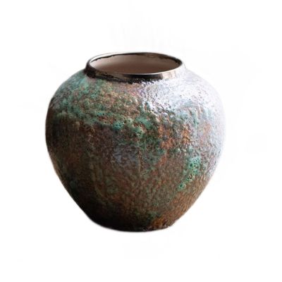 Sufeasdf Aimeryup Yard Vase Rough Ceramic Pottery Jar Big Belly Large Ornament Decor Flower Arrangement TV Cabinet Stair(Size:22X22CM,Color:A)