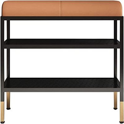 FAMEOYA Entryway Bench, Shoe Bench for Living Room, Shoe Stool Storage Nordic Wrought Iron Frame, Household Shoe Changing Stool, Double-Layer Shoe Rack Stool with Cushion
