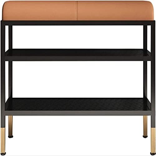 FAMEOYA Entryway Bench, Shoe Bench for Living Room, Shoe Stool Storage Nordic Wrought Iron Frame, Household Shoe Changing Stool, Double-Layer Shoe Rack Stool with Cushion