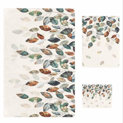 YOKOU 3 Piece Towel Set Thanksgiving Day Fall Leaves Plants Green Brown Beige Soft Absorbent Towels 1 Hand Towel 1 Wash Cloth 1 Bath Towel for Bathroom Gym