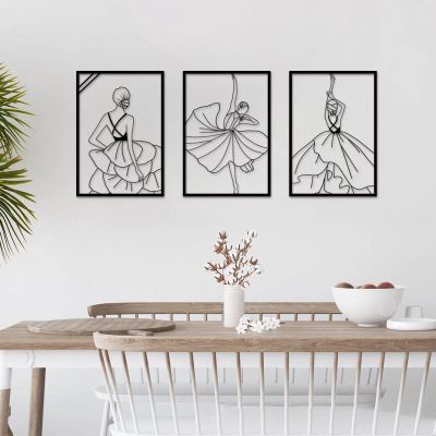 ADFLTFC 3pcs Black Metal Wall Decor, Modern Minimalist Abstrct Single Line Art Wall Dcor, Minimalist Line Wall Decor for Bedroom Bathroom Living Room
