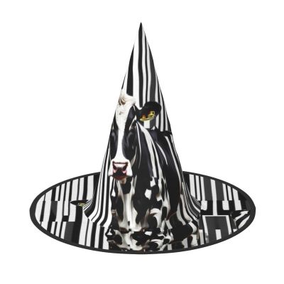 HTTUP Black White Milk Cow Print Funny Halloween Hats Witch Hats For Men, Women, Halloween Parties Costume Events