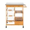 yanzhuen001 Kitchen Mobile Shelf, Moveable Kitchen Cart with Stainless Steel Table Top,Three Drawers & Three Basket,Kitchen Trolley Cart, Dining Kitchen Organizer,Cart view 1