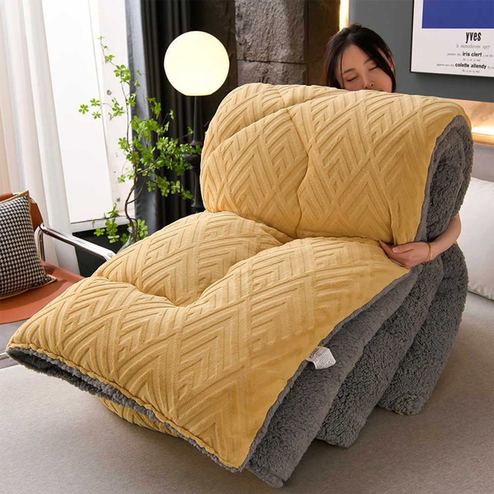 Balissm Super Warm Double-Sided Velvet Lambswool Quilt Plush Comforter, Lamb Cashmere Warm Quilt Core, Thickened Double-Sided Plush Comforter, Thick Wintering Warm Quilt(Yellow,59x79in(8lb))