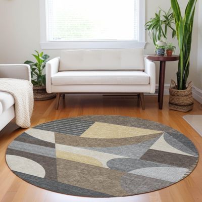 Addison Rugs Chantille ACN1667 Brown 8' x 8' Indoor/Outdoor, Machine Washable, Easy Clean, Non Shedding, Bedroom, Living Room, Dining Room, Kitchen, Patio Round Rug