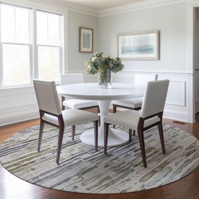 Addison Rugs Chantille ACN1684 Beige 8' x 8' Indoor/Outdoor, Machine Washable, Easy Clean, Non Shedding, Bedroom, Living Room, Dining Room, Kitchen, Patio Round Rug