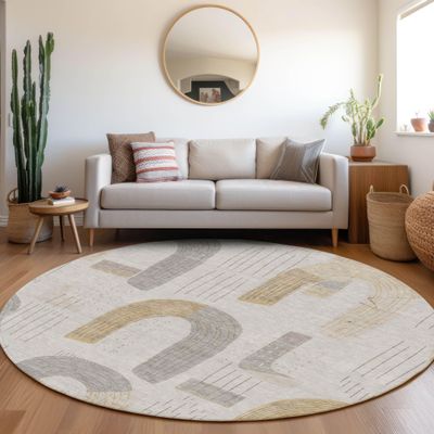 Addison Rugs Chantille ACN1698 Silver 8' x 8' Indoor/Outdoor, Machine Washable, Easy Clean, Non Shedding, Bedroom, Living Room, Dining Room, Kitchen, Patio Round Rug