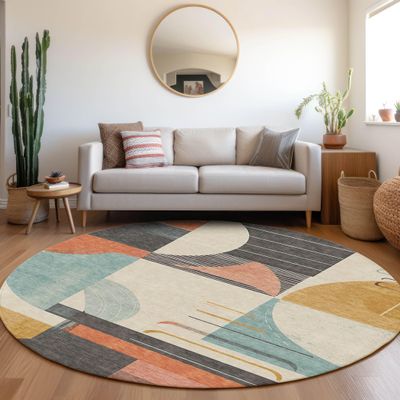 Addison Rugs Chantille ACN1694 Gray 8' x 8' Indoor/Outdoor, Machine Washable, Easy Clean, Non Shedding, Bedroom, Living Room, Dining Room, Kitchen, Patio Round Rug